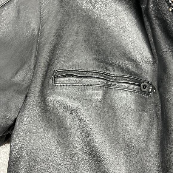 Stratojac Leather Parka Jacket Coat Men's Large Black Brown Hooded Heavy VT - Picture 12 of 16